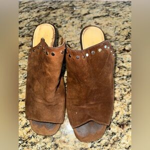 Marc Fisher Brown Suede Open-Toe Slip-On Mules